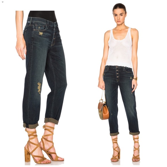 MOTHER Distressed Cropped Tapered Boyfriend Jeans Size 24 - Picture 2 of 12